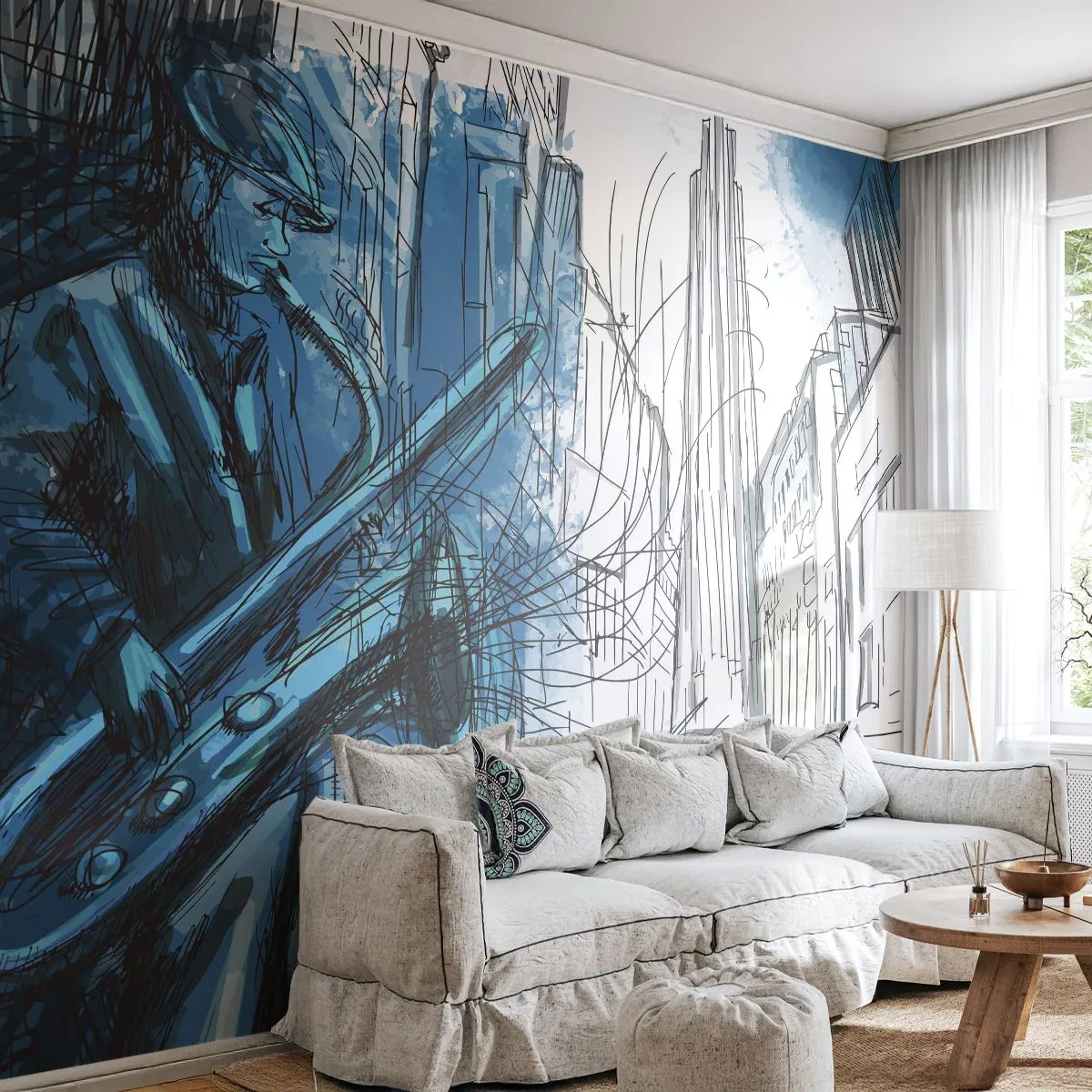 Fototapete Premium Canvas - Urbane Rhapsodie - Saxophon, Jazz, Musik - 200x140 cm