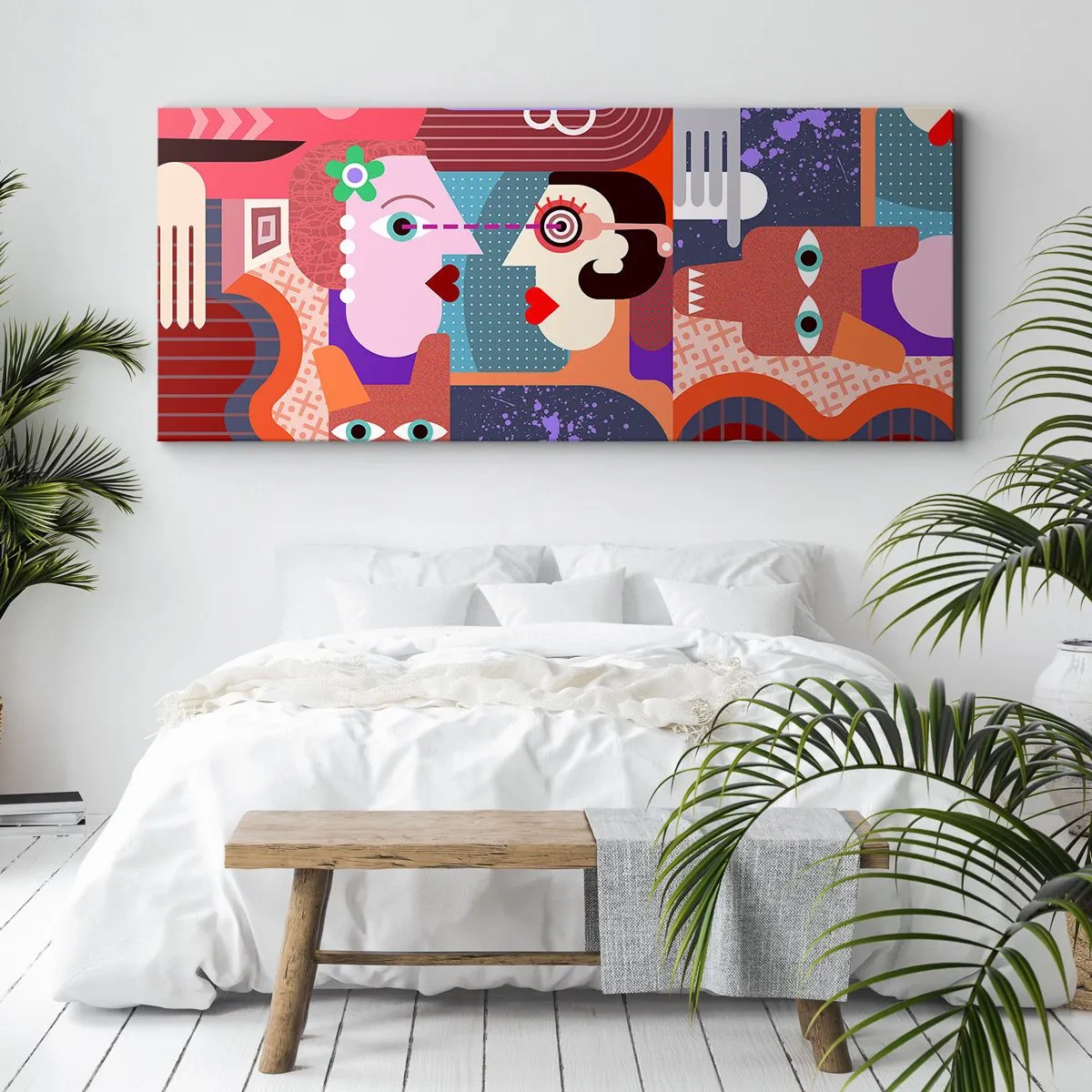 Bild auf Leinwand - Leinwandbild - Abstrakte Figuren in lebendigen Farben - 120x50cm - Augenhöhe - Moderne Wanddekoration für Wohnzimmer und Schlafzimmer ARTTOR