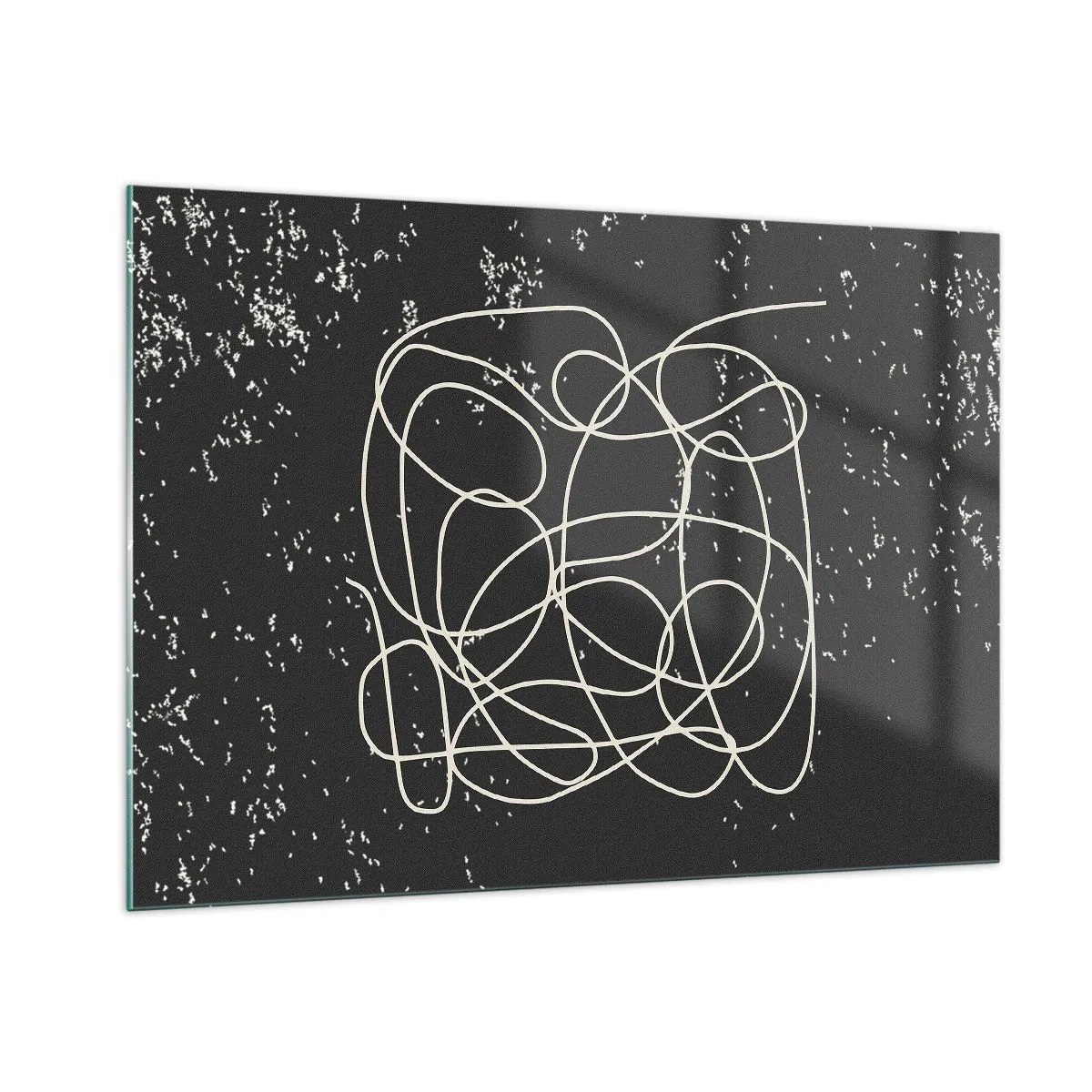 Glasbild - Bild auf glas - Abstrakte Linie in Form eines Gewirrs auf einem strukturierten schwarzen Hintergrund - 100x70cm - Wandernde, umherschweifende Gedanken - Moderne Wanddekoration für Wohnzimmer und Schlafzimmer ARTTOR