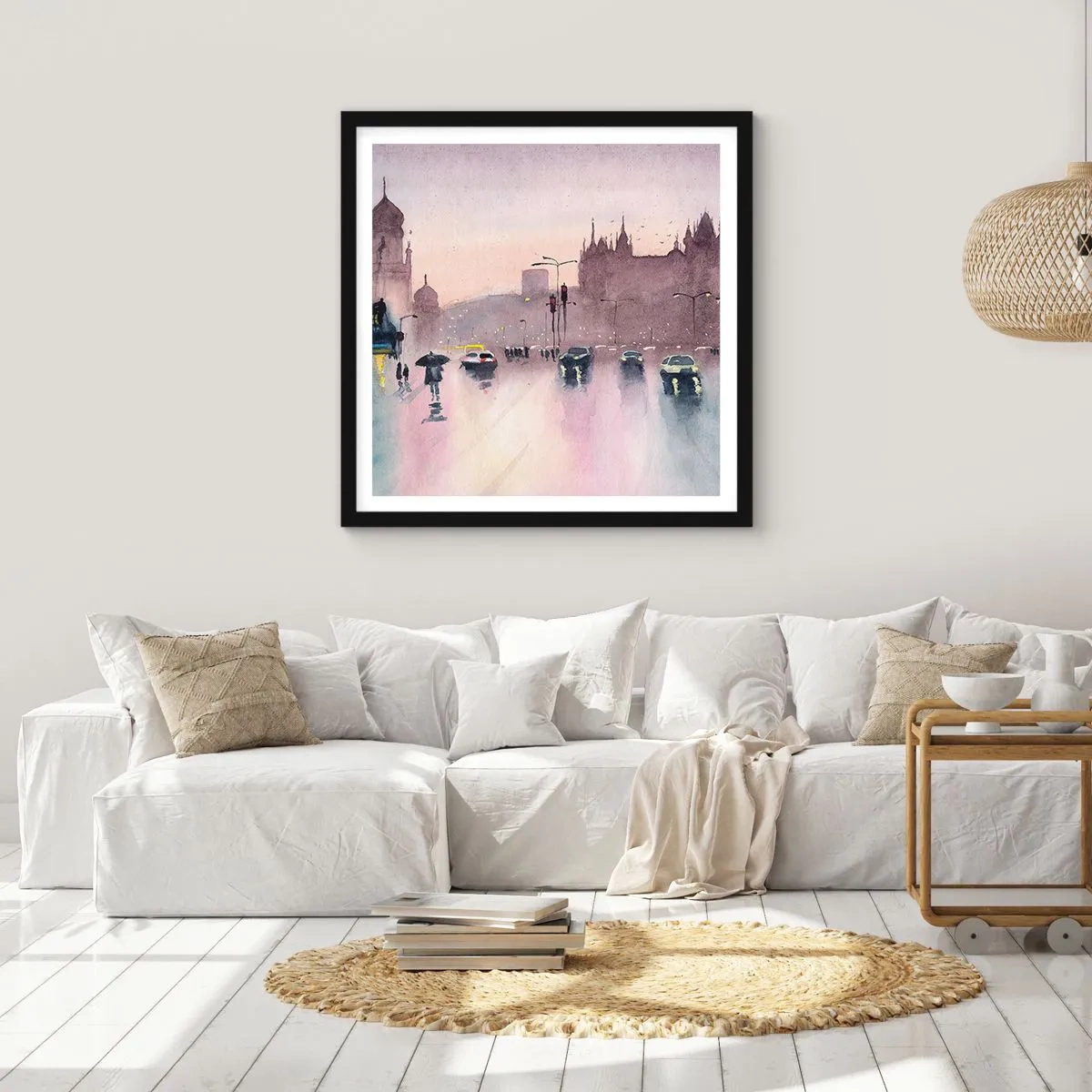 Poster in einem schwarzem Rahmen - Im regnerischen Dunst - 40x40 cm