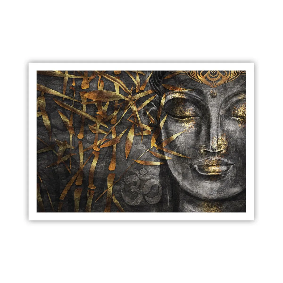 Poster - Zen-Buddha-Bild mit goldenem Bambus - 100x70cm - Fühle den Frieden - Moderne Wanddekoration für Wohnzimmer und Schlafzimmer ARTTOR