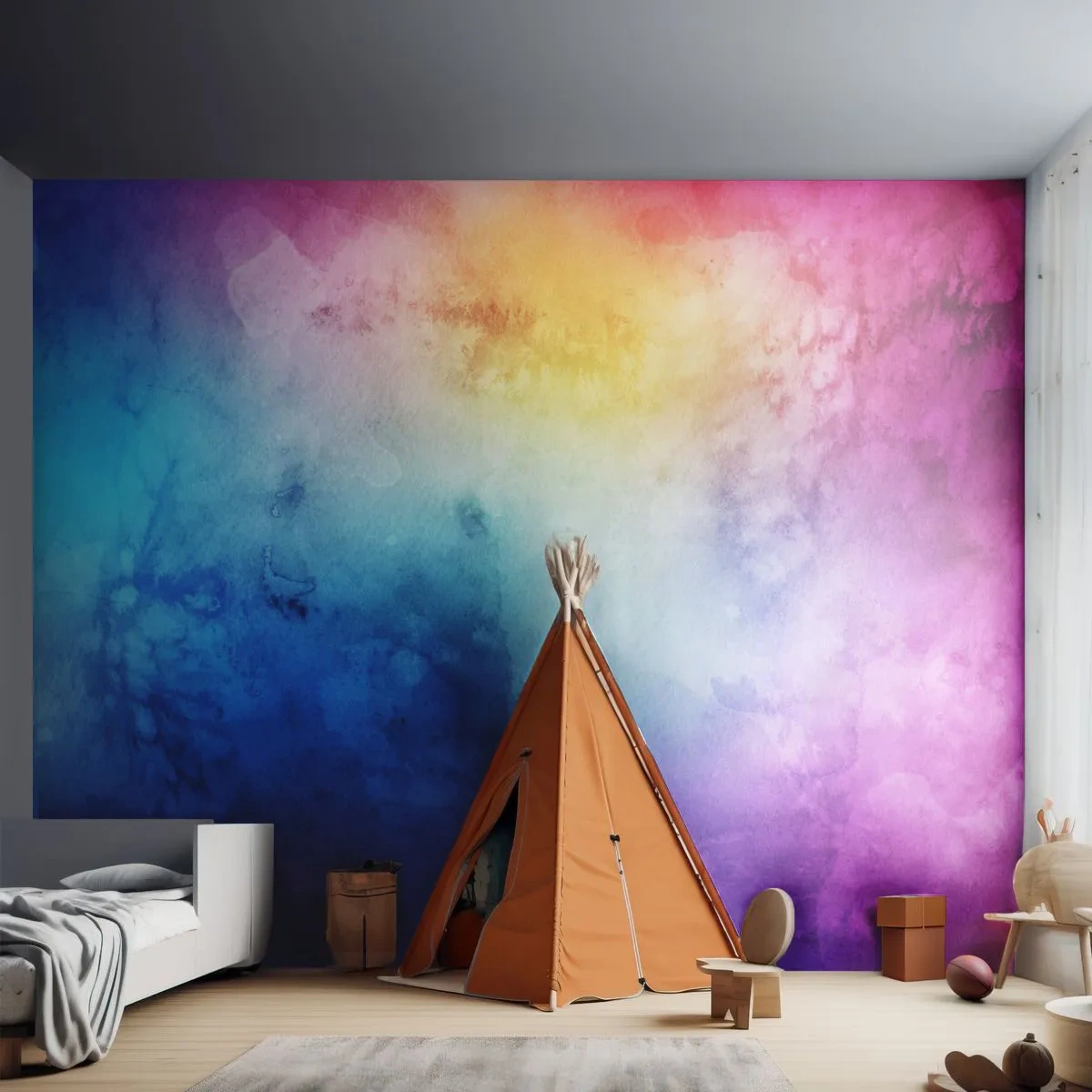 Fototapete Standard Eco - Bunte Aquarell-Abstraktion in Blau- und Rosatönen - 100x70cm - Fast auf Wolke sieben - Moderne Wanddekoration für Wohnzimmer und Schlafzimmer ARTTOR