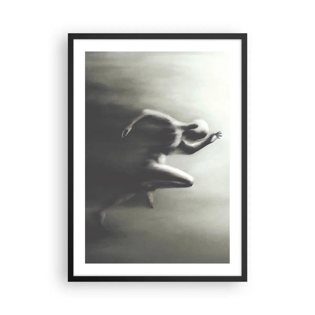 Poster in einem schwarzem Rahmen - Eine abstrakte Figur in Bewegung in monochromen Tönen. - 50x70cm - Unwiderstehlich - Moderne Wanddekoration für Wohnzimmer und Schlafzimmer ARTTOR