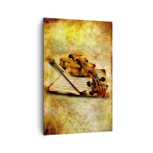 Bild auf Leinwand - Leinwandbild - Eine Geige mit Notenblättern vor einem Vintage-Hintergrund in warmen Tönen - 80x120cm - Ein Virtuose dringend benötigt - Moderne Wanddekoration für Wohnzimmer und Schlafzimmer ARTTOR