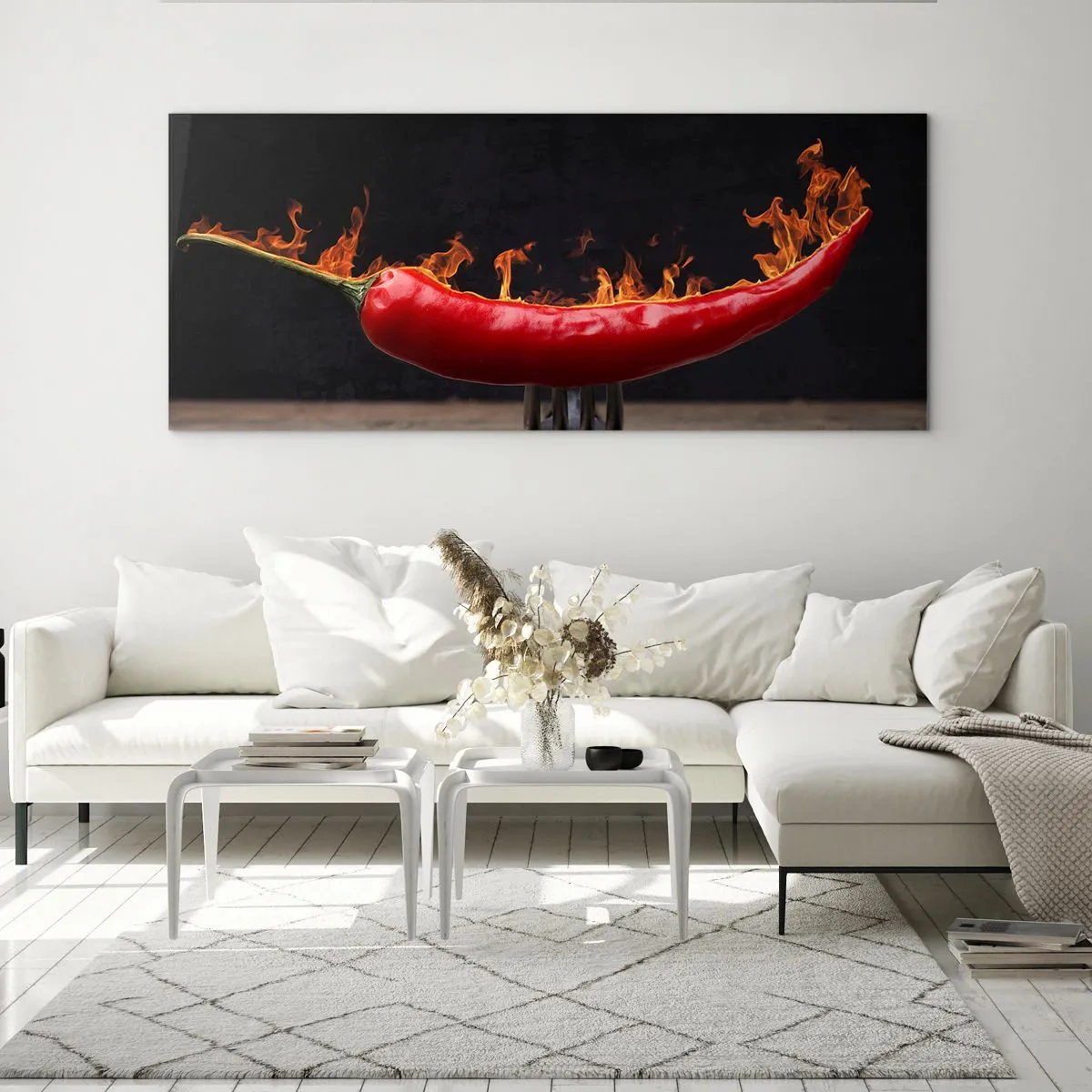 Glasbild - Bild auf glas - Eine feurige Vorspeise - 100x40 cm
