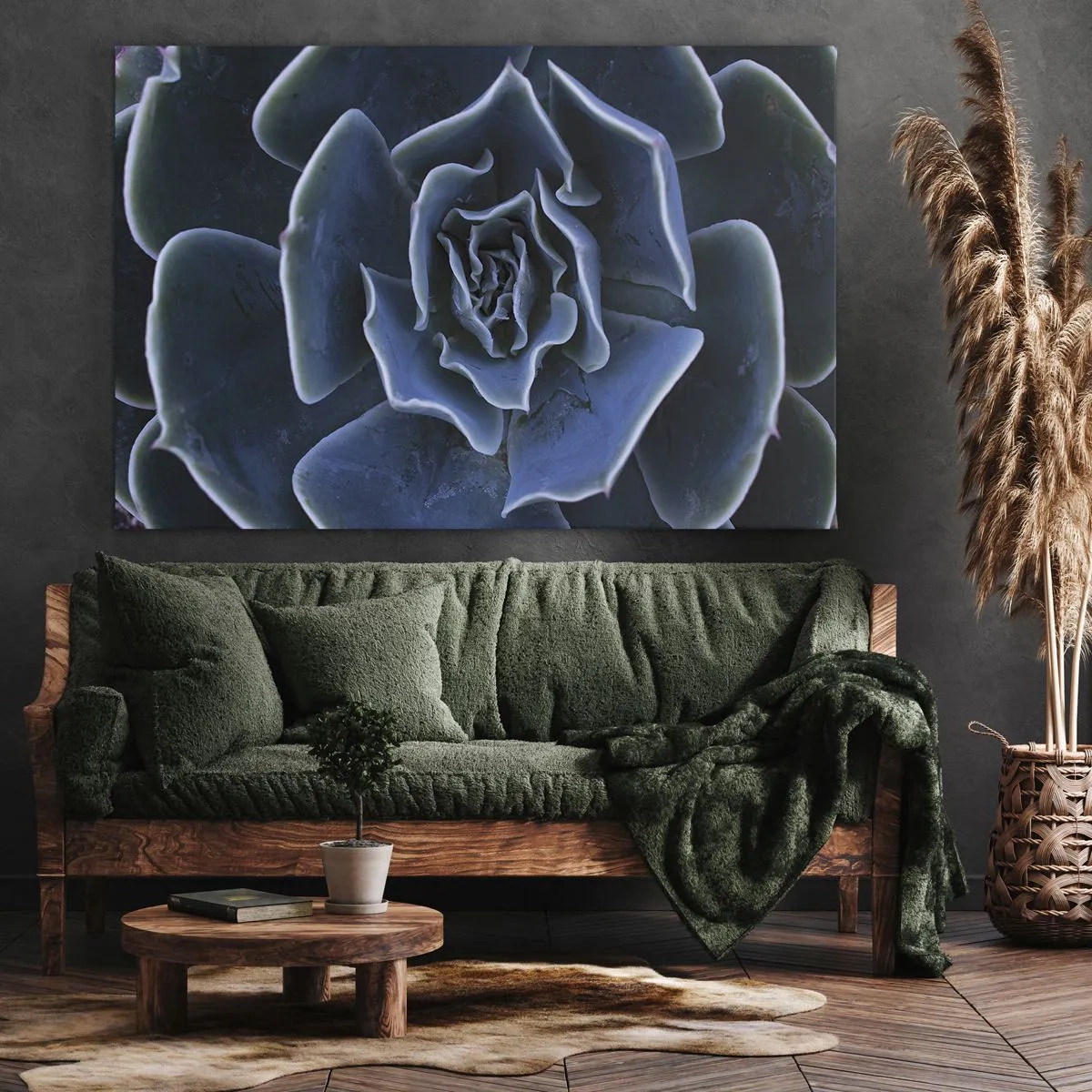 Bild auf Leinwand - Leinwandbild - Nahaufnahme einer grünen Sukkulentenrosette - 100x70cm - Wüstenblume - Moderne Wanddekoration für Wohnzimmer und Schlafzimmer ARTTOR