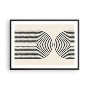 Poster in einem schwarzem Rahmen - Abstraktes geometrisches Muster mit symmetrischen Linien auf hellem Hintergrund - 70x50cm - In einem Moment ... - Moderne Wanddekoration für Wohnzimmer und Schlafzimmer ARTTOR