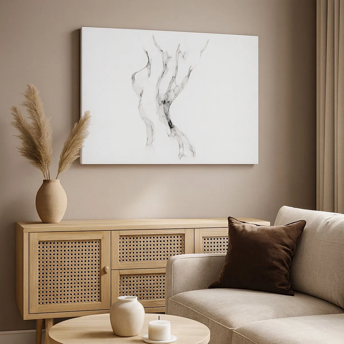 Bild auf Leinwand - Leinwandbild - Zarte, abstrakte Linien, die Rauchfahnen ähneln, auf hellem Hintergrund - 70x50cm - Schön und stark - Moderne Wanddekoration für Wohnzimmer und Schlafzimmer ARTTOR