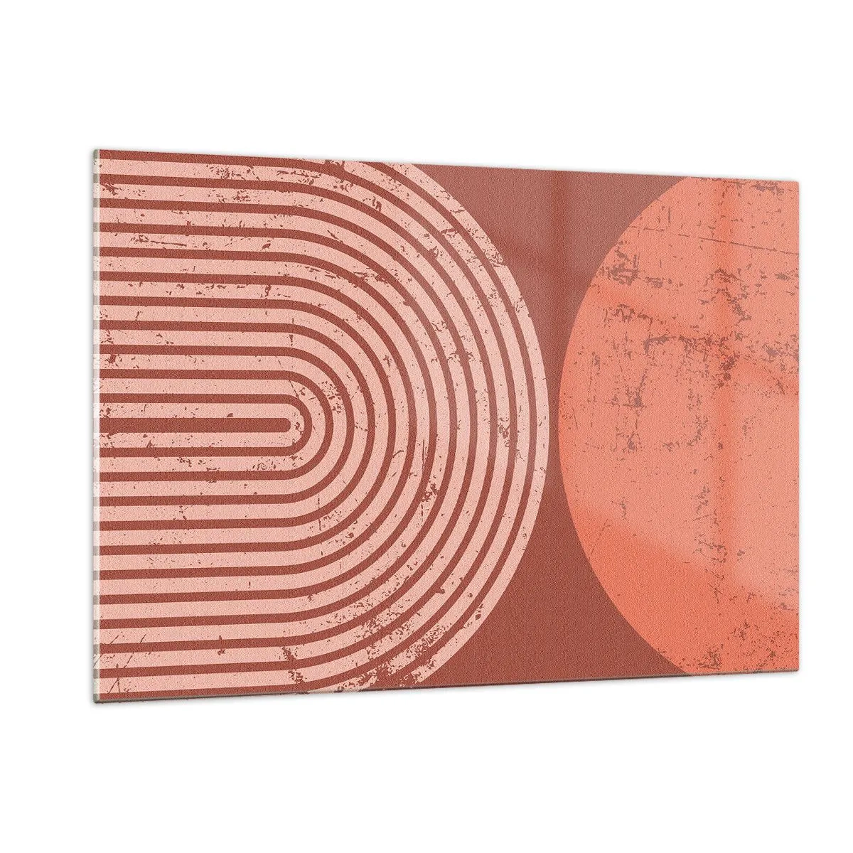 Glasbild - Bild auf glas - Geometrische rostfarbene Grafik mit einem Halbkreis und einem Kreis - 120x80cm - Enge Beziehung - Moderne Wanddekoration für Wohnzimmer und Schlafzimmer ARTTOR