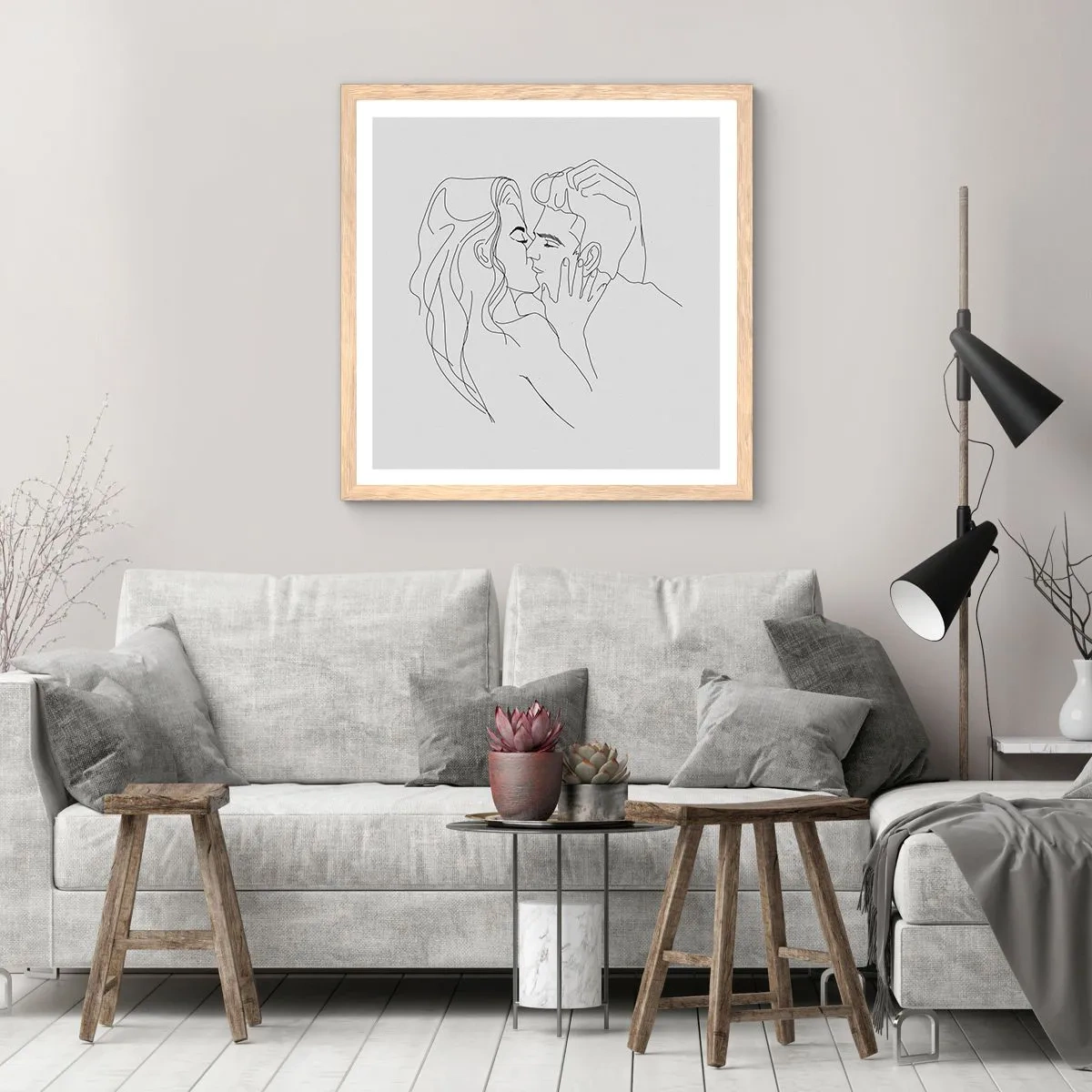 Poster in einem Rahmen aus heller Eiche - Dieselbe Linie - 60x60 cm