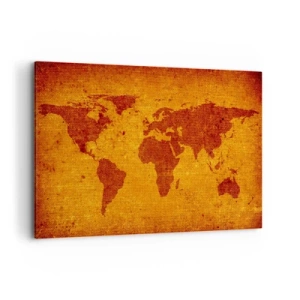 Bild auf Leinwand - Leinwandbild - Vintage-Weltkarte auf braunem und goldenem Hintergrund. - 120x80cm - Eine Einladung zum Reisen - Moderne Wanddekoration für Wohnzimmer und Schlafzimmer ARTTOR