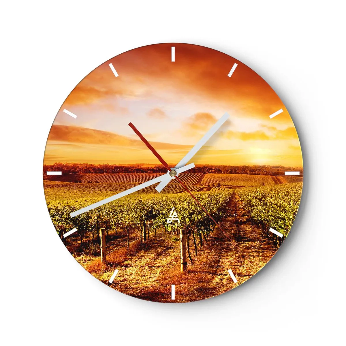 Wanduhr - Glasuhr - Sonnenuntergang über dem Weinberg - 30x30cm - Leicht fruchtig mit einem Hauch Sonnenschein - Moderne Wanddekoration für Wohnzimmer, Küche und Schlafzimmer ARTTOR