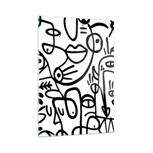 Glasbild - Bild auf glas - Schwarz-Weiß-Abstraktion mit Augen, Gesichtern und Linien - 50x70cm - Gesichter und Luftspiegelungen - Moderne Wanddekoration für Wohnzimmer und Schlafzimmer ARTTOR