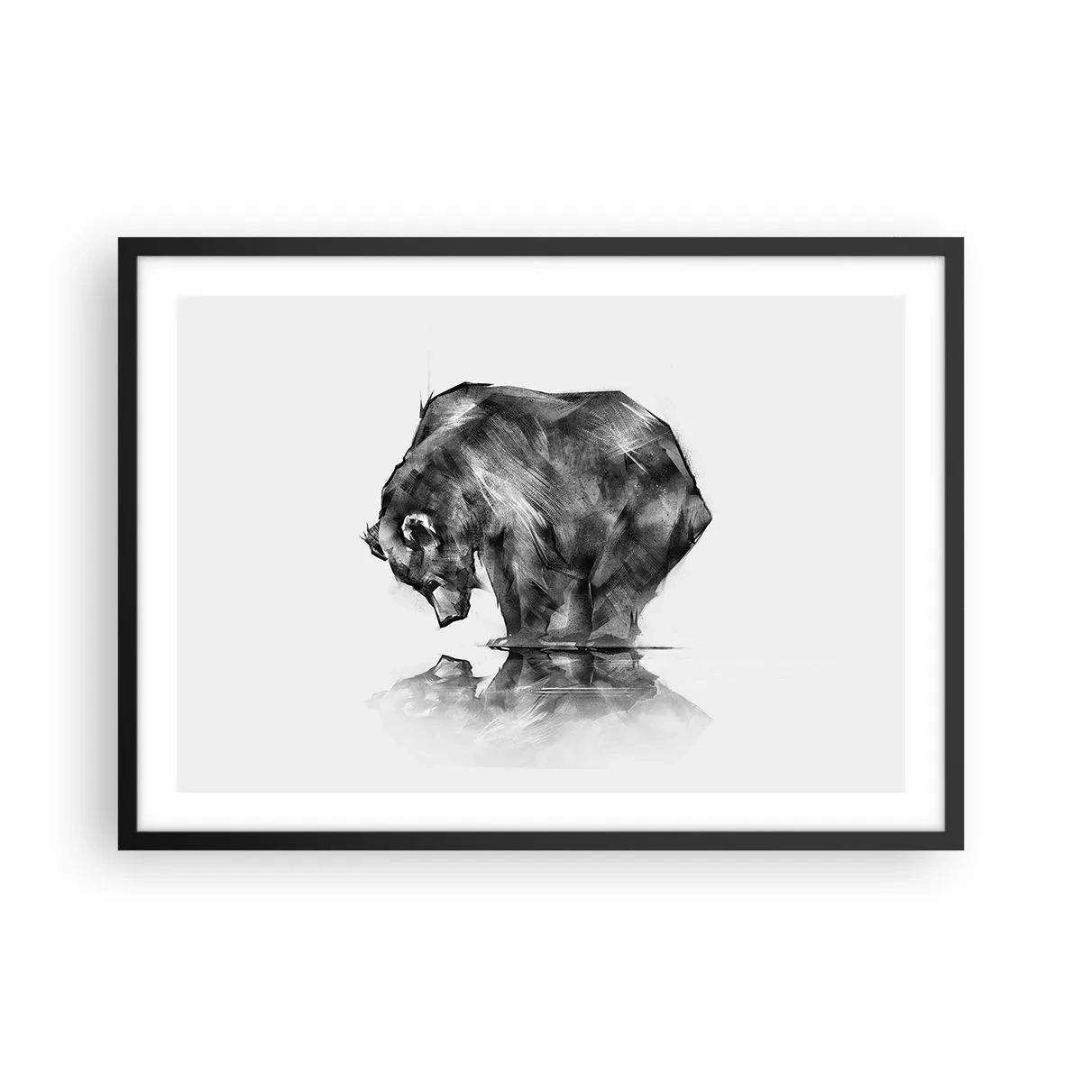Poster in einem schwarzem Rahmen - Eine Zeichnung eines Bären im minimalistischen Stil - 70x50cm - Schön, jemanden in der Nähe zu sehen - Moderne Wanddekoration für Wohnzimmer und Schlafzimmer ARTTOR