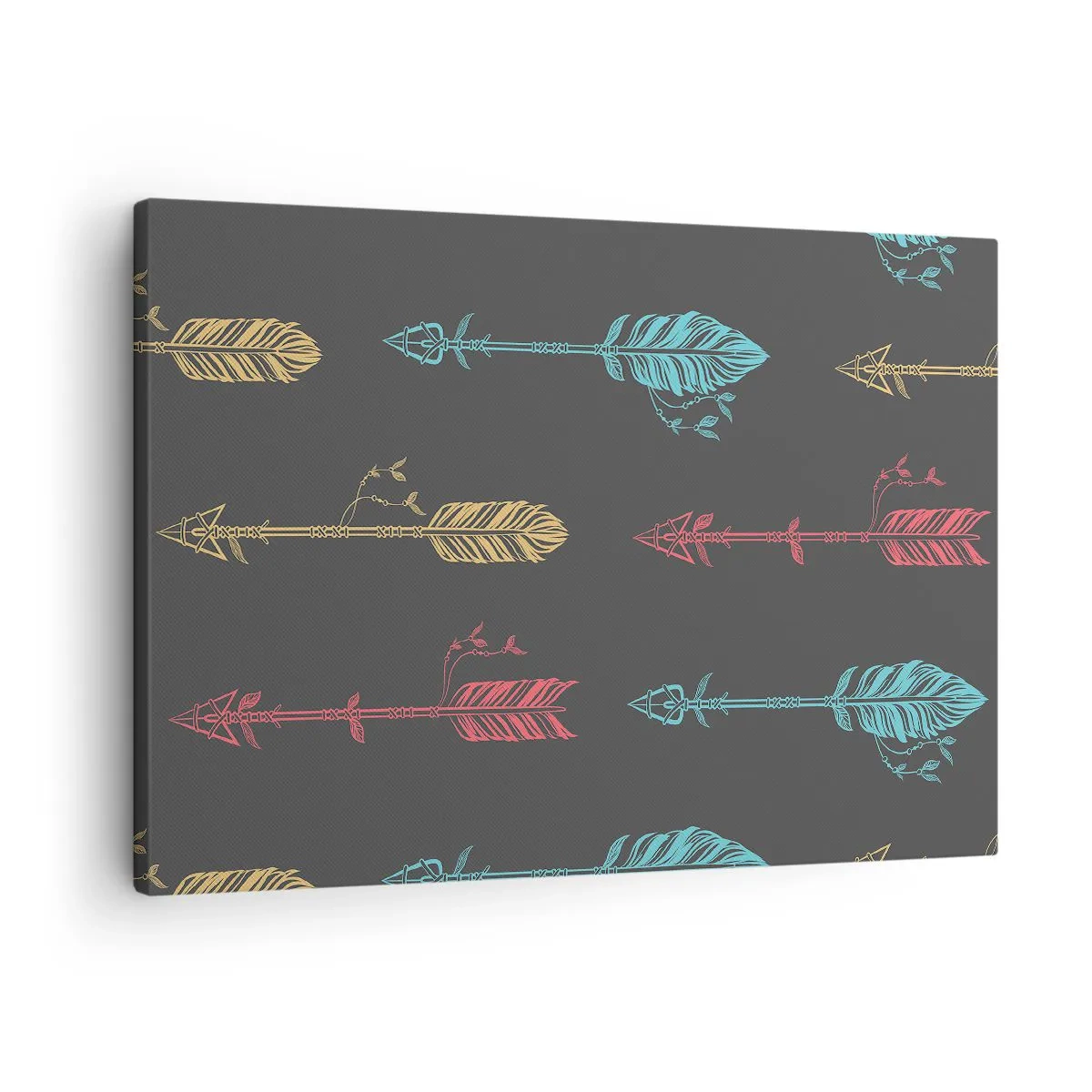 Bild auf Leinwand - Leinwandbild - Stilisiertes Pfeilmuster in Pastellfarben auf dunklem Hintergrund - 70x50cm - In der Verordnung - Moderne Wanddekoration für Wohnzimmer und Schlafzimmer ARTTOR