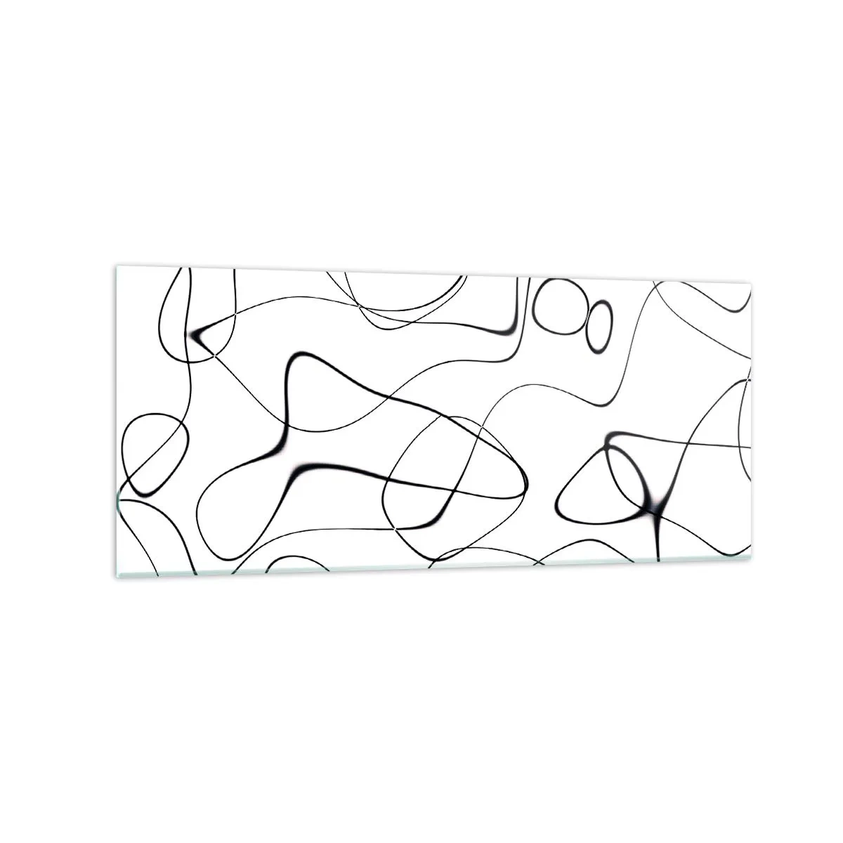Glasbild - Bild auf glas - Abstrakte schwarze Linien auf weißem Hintergrund im minimalistischen Stil - 120x50cm - Lebenswege, Wechselfälle - Moderne Wanddekoration für Wohnzimmer und Schlafzimmer ARTTOR
