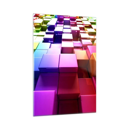 Glasbild - Bild auf glas - Bunte geometrische 3D-Würfel - 80x120cm - Op-Art gemeinsam im Team - Moderne Wanddekoration für Wohnzimmer und Schlafzimmer ARTTOR