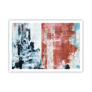 Poster - Abstraktion in Weiß-, Blau- und Ziegelfarben - 100x70cm - Fünfzig-Fünfzig abstrakt - Moderne Wanddekoration für Wohnzimmer und Schlafzimmer ARTTOR