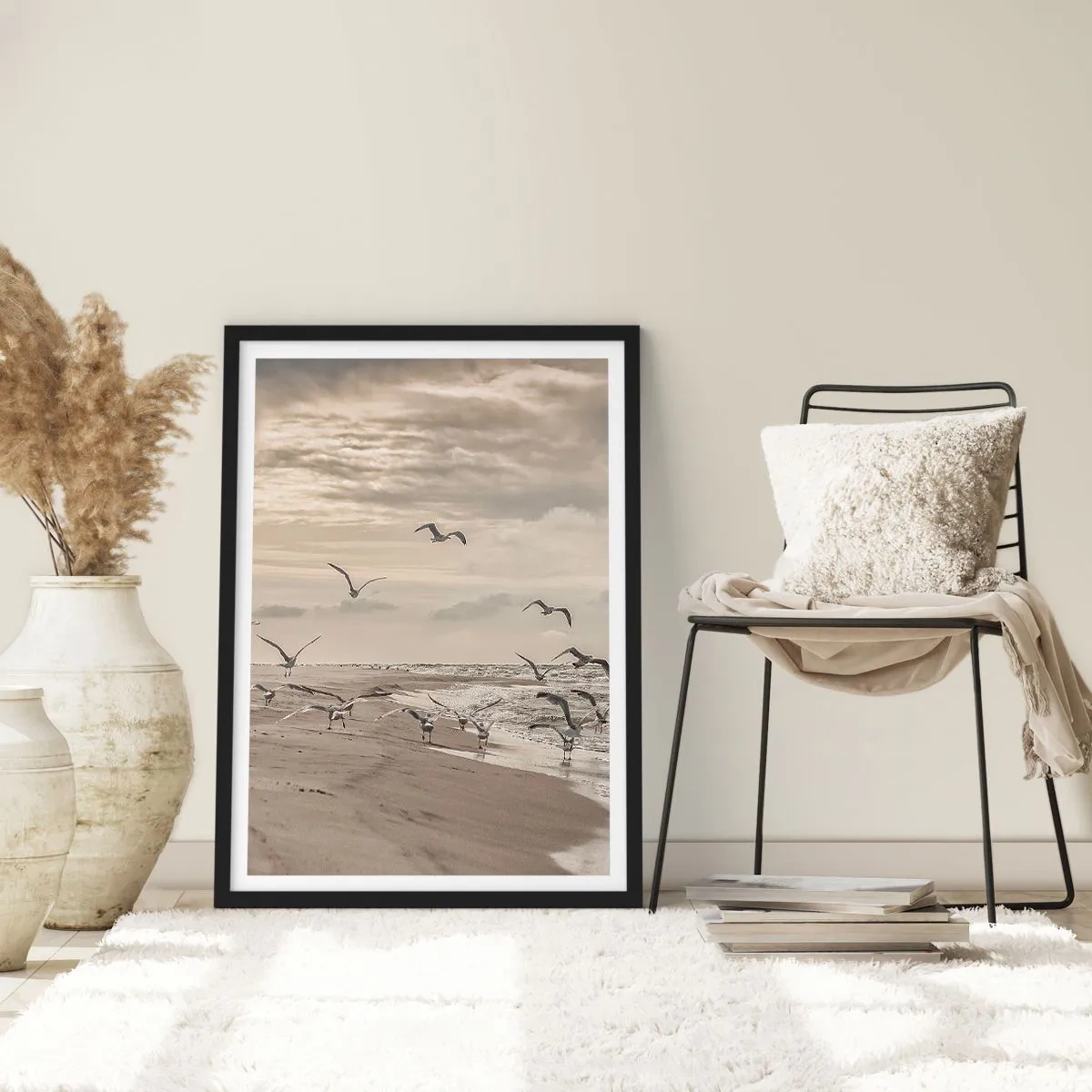 Poster in einem schwarzem Rahmen - Meeresrauschen, Vogelgesang - 30x40 cm