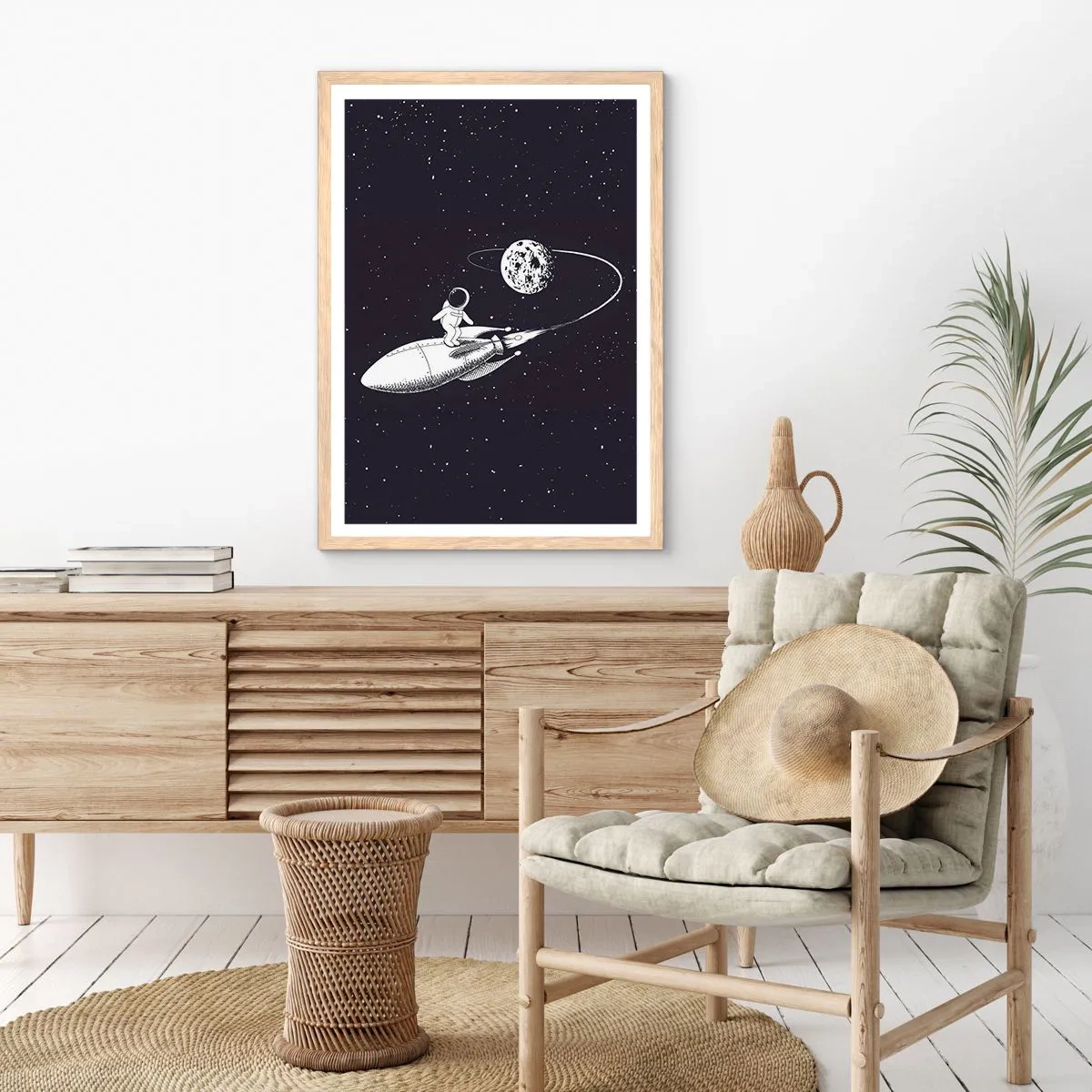Poster in einem Rahmen aus heller Eiche - Weltraumsurfer - 50x70 cm