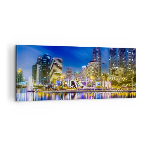 Bild auf Leinwand - Leinwandbild - Metropolis bei Regenbogennacht - 100x40 cm