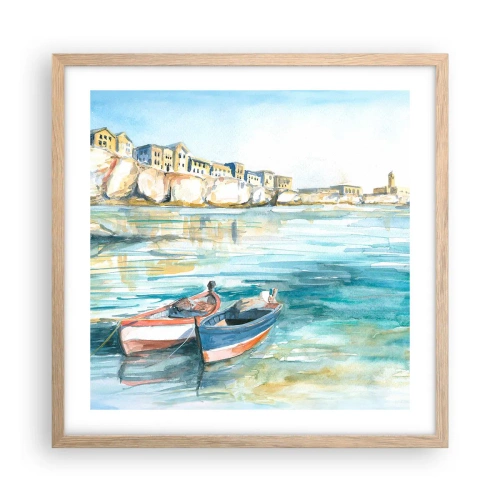 Poster in einem Rahmen aus heller Eiche - Landschaft in Azurblau - 50x50 cm