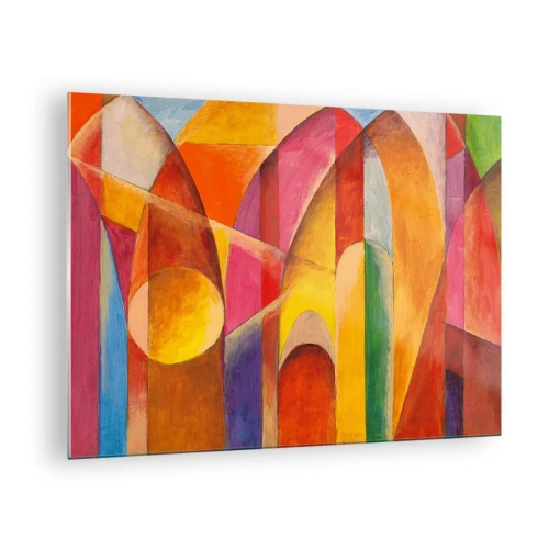 Glasbild - Bild auf glas - Bunte Abstraktion mit geometrischen Formen - 70x50cm - Kathedrale der Sonne - Moderne Wanddekoration für Wohnzimmer und Schlafzimmer ARTTOR