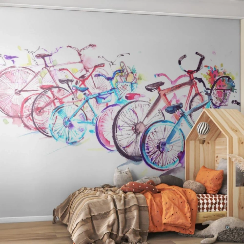 Fototapete Premium Canvas - Kongress des Antimoto-Clubs - Fahrrad, Abstraktion, Grafik - 300x210 cm
