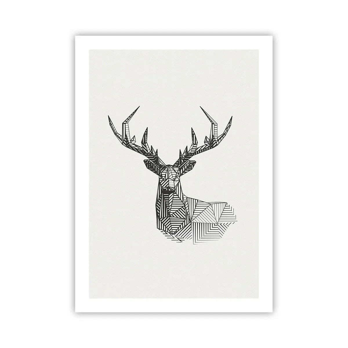 Poster - Geometrische Silhouette eines Hirsches im Schwarz-Weiß-Stil - 50x70cm - Ein Hirsch im kubistischen Stil - Moderne Wanddekoration für Wohnzimmer und Schlafzimmer ARTTOR