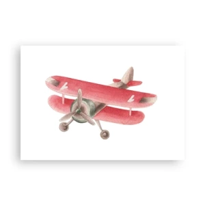 Poster - Rotes Retro-Flugzeug auf weißem Hintergrund - 100x70cm - Bereit für Höhenflüge - Moderne Wanddekoration für Wohnzimmer und Schlafzimmer ARTTOR