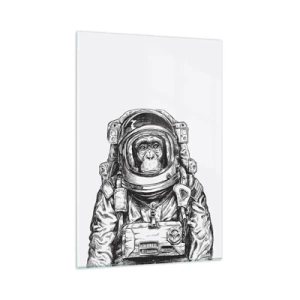 Glasbild - Bild auf glas - Grafik eines Astronauten im Raumanzug mit Affenkopf - 80x120cm - Alternative Evolution - Moderne Wanddekoration für Wohnzimmer und Schlafzimmer ARTTOR