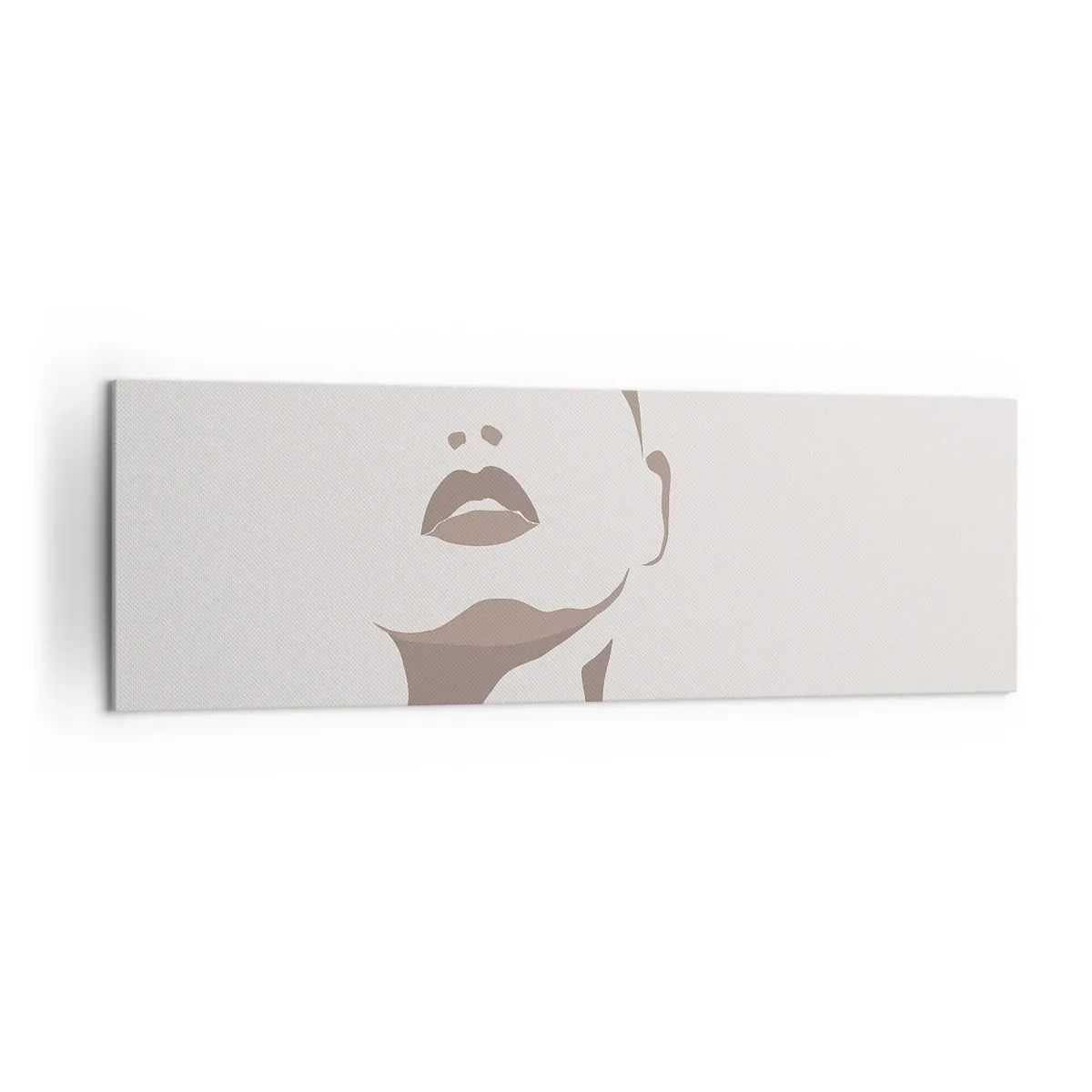 Bild auf Leinwand - Leinwandbild - Minimalistische Kontur eines Frauengesichts in zarten Beigetönen - 160x50cm - Aus Licht und Schatten - Moderne Wanddekoration für Wohnzimmer und Schlafzimmer ARTTOR