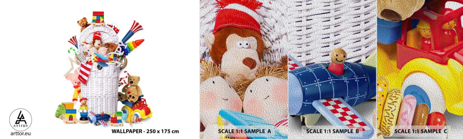 Fototapeten Muster Premium Sand - Schätze für Kleinkinder - Spielzeuge, Für Kinder, Kinderzimmer - 100x30 cm