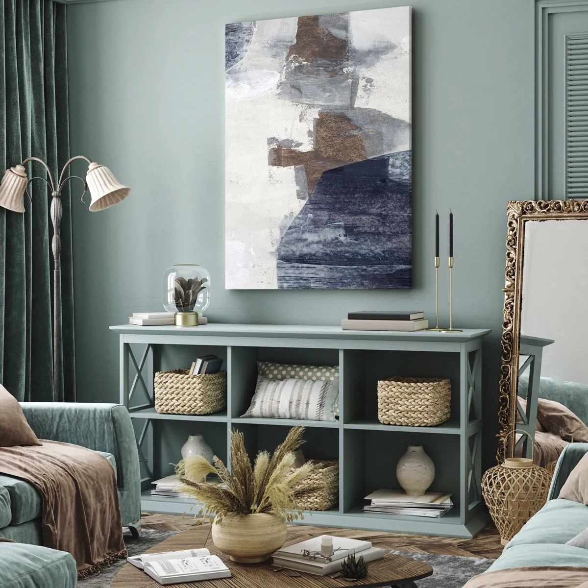 Bild auf Leinwand - Leinwandbild - Blaue und braune Formen - 45x80 cm