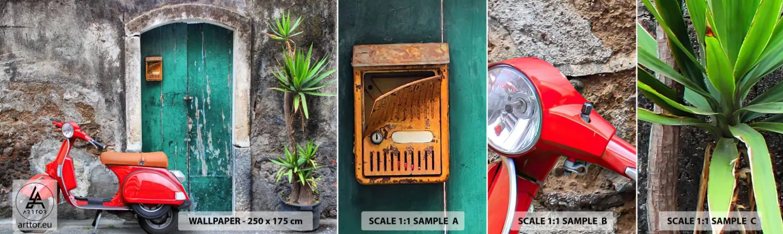 Fototapetenmuster Standard Eco - Italienischer Urlaub - Automobil, Roller, Italien - 100x30 cm