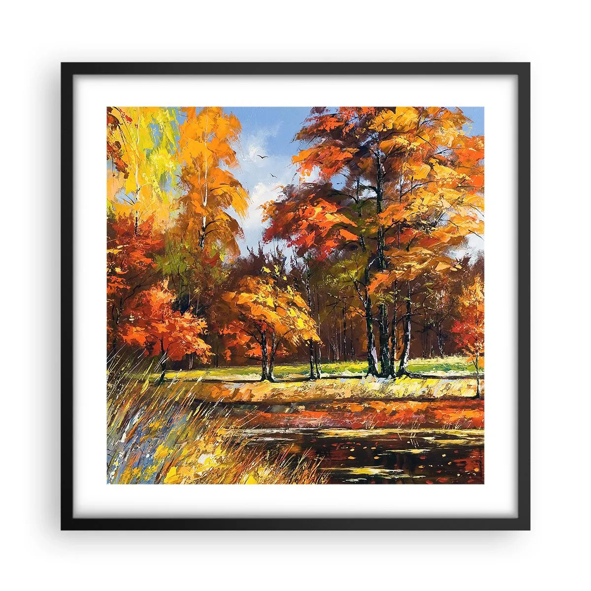 Poster in einem schwarzem Rahmen - Landschaft in Gold und Bronze - 50x50 cm