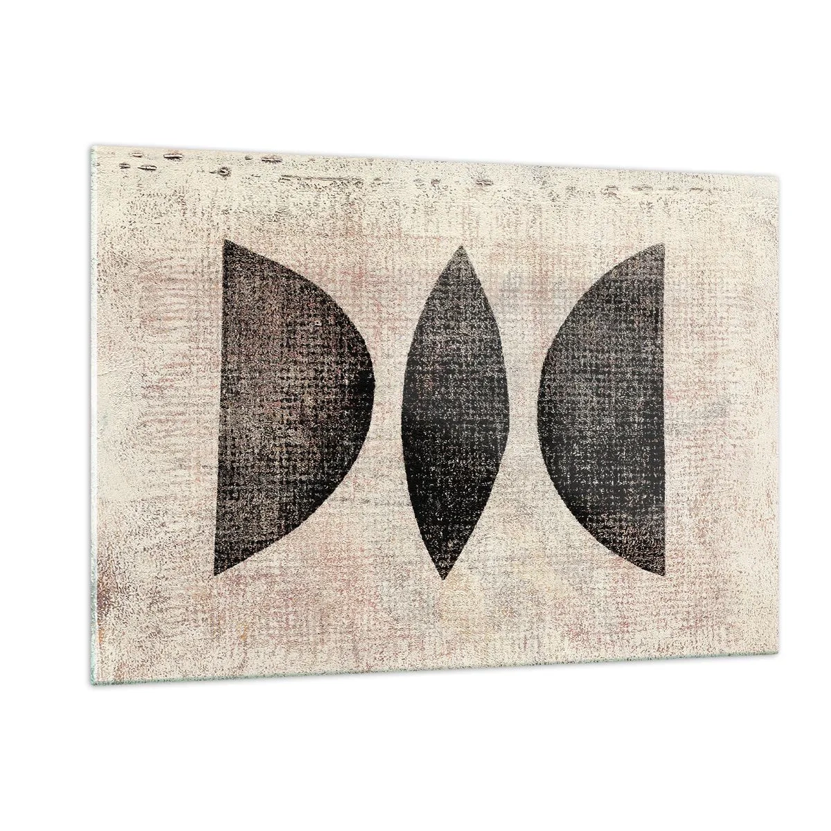 Glasbild - Bild auf glas - Schwarze geometrische Formen auf beigem Hintergrund - 120x80cm - Ethnische Abstraktion - Moderne Wanddekoration für Wohnzimmer und Schlafzimmer ARTTOR