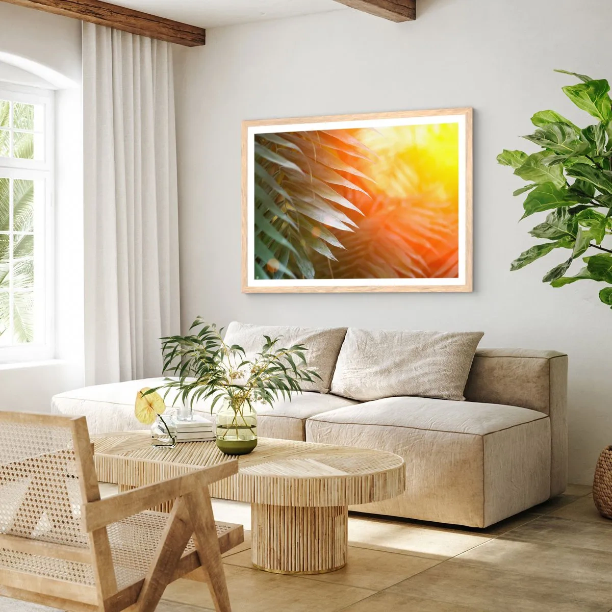 Poster in einem Rahmen aus heller Eiche - Morgen im Dschungel - 100x70 cm