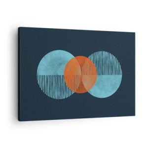 Bild auf Leinwand - Leinwandbild - Geometrische Kreise in Blau- und Orangetönen - 70x50cm - Symmetrische Komposition - Moderne Wanddekoration für Wohnzimmer und Schlafzimmer ARTTOR