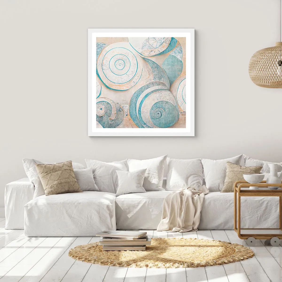 Poster in einem weißen Rahmen - Was verbirgt sich in der Muschel? - 40x40 cm