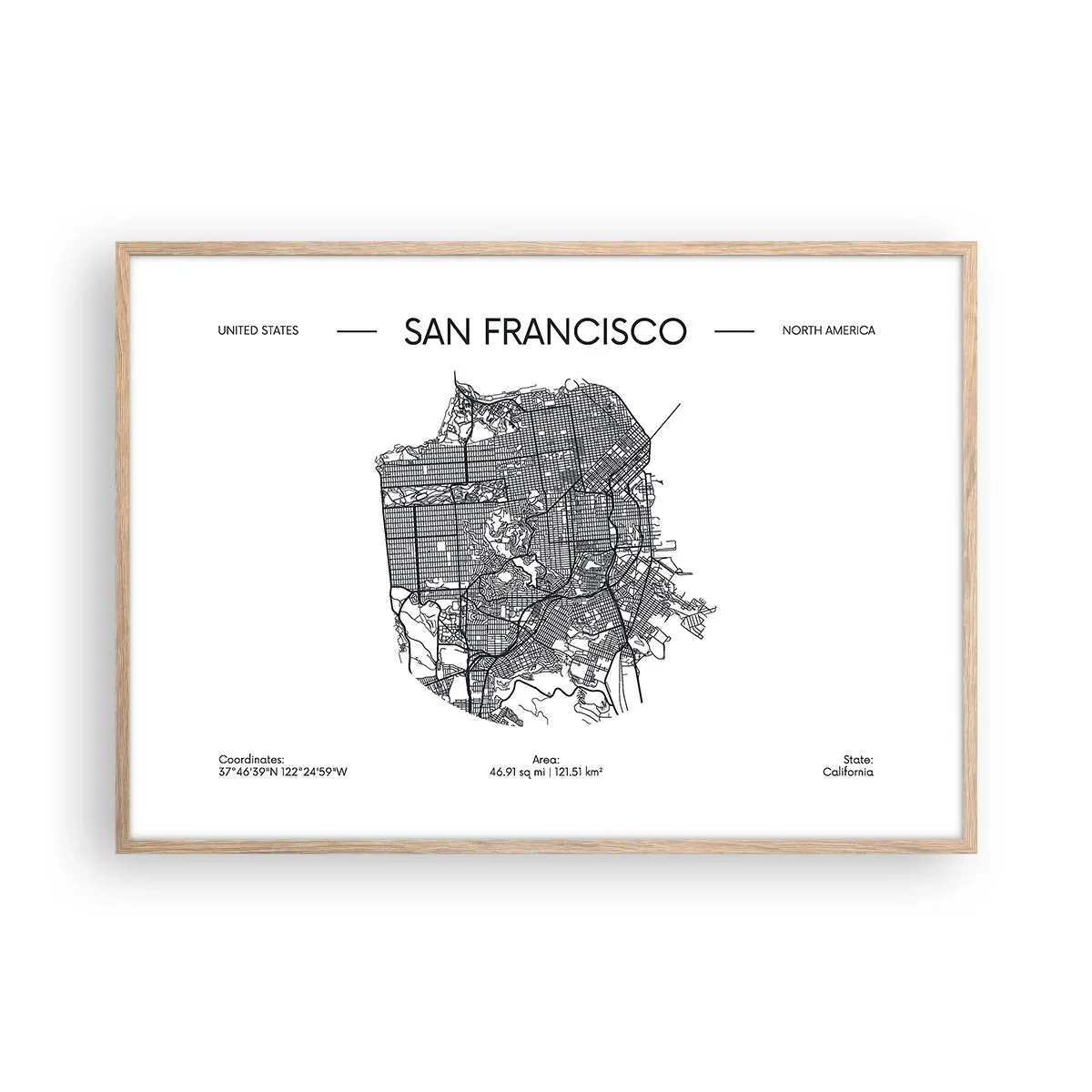 Poster in einem Rahmen aus heller Eiche - Anatomie von San Francisco - 100x70 cm
