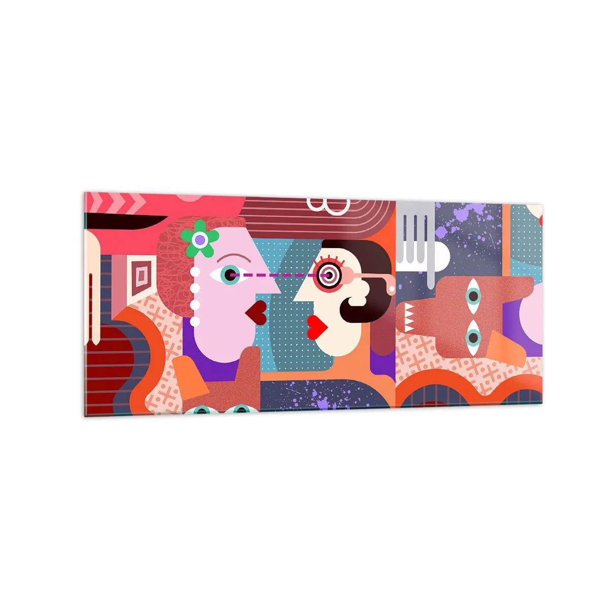 Glasbild - Bild auf glas - Abstrakte Figuren in lebendigen Farben - 120x50cm - Augenhöhe - Moderne Wanddekoration für Wohnzimmer und Schlafzimmer ARTTOR