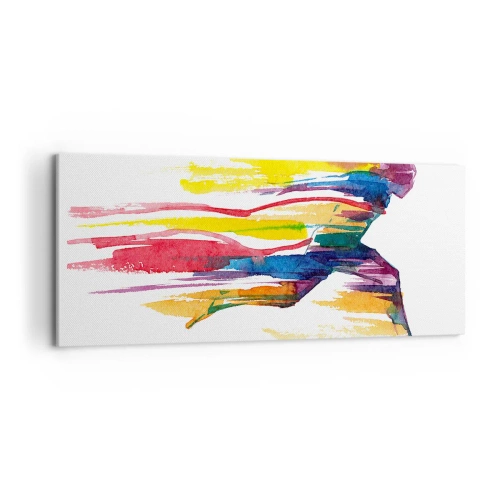Bild auf Leinwand - Leinwandbild - Ein Läufer in abstrakten Farben symbolisiert Dynamik und Energie - 120x50cm - Über den Regenbogen laufen - Moderne Wanddekoration für Wohnzimmer und Schlafzimmer ARTTOR