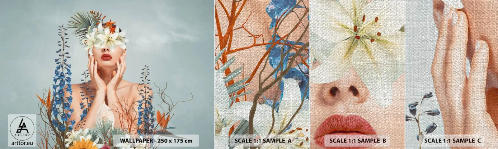 Fototapeten Muster Premium Canvas - Frau - Blume - Abstraktion, Frau, Blumen - 100x30 cm