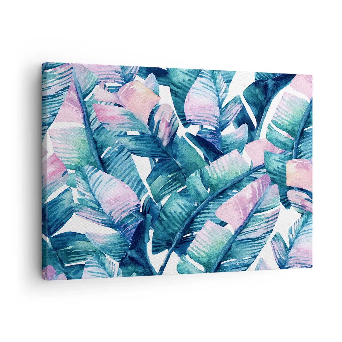 Bild auf Leinwand - Leinwandbild - Bananenblätter in Blau- und Rosatönen - 70x50cm - In einem Bananenhain - Moderne Wanddekoration für Wohnzimmer und Schlafzimmer ARTTOR