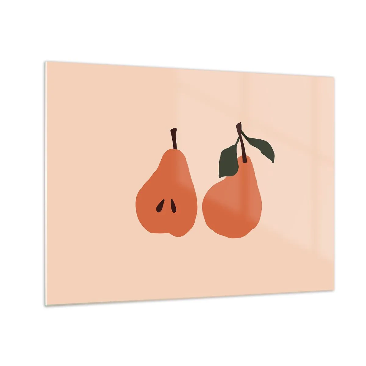 Glasbild - Bild auf glas - Illustration von zwei Birnen auf beigem Hintergrund im minimalistischen Stil - 70x50cm - Pure Süße - Moderne Wanddekoration für Wohnzimmer und Schlafzimmer ARTTOR
