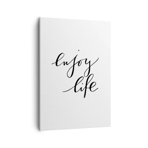 Bild auf Leinwand - Leinwandbild - Das Zitat „Genieße das Leben“ in schwarzer Kalligrafie auf weißem Hintergrund - 50x70cm - Nichts hinzufügen… - Moderne Wanddekoration für Wohnzimmer und Schlafzimmer ARTTOR