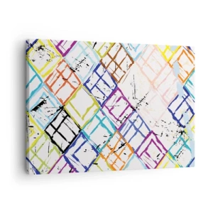 Bild auf Leinwand - Leinwandbild - Bunte Abstraktion mit geometrischen Formen auf weißem Hintergrund - 70x50cm - Zellen zu vermieten - Moderne Wanddekoration für Wohnzimmer und Schlafzimmer ARTTOR