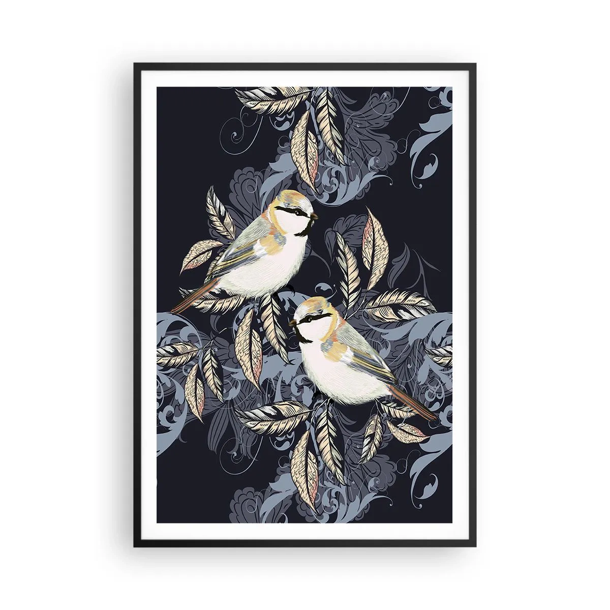 Poster in einem schwarzem Rahmen - Gelb-blauer Triller - 70x100 cm