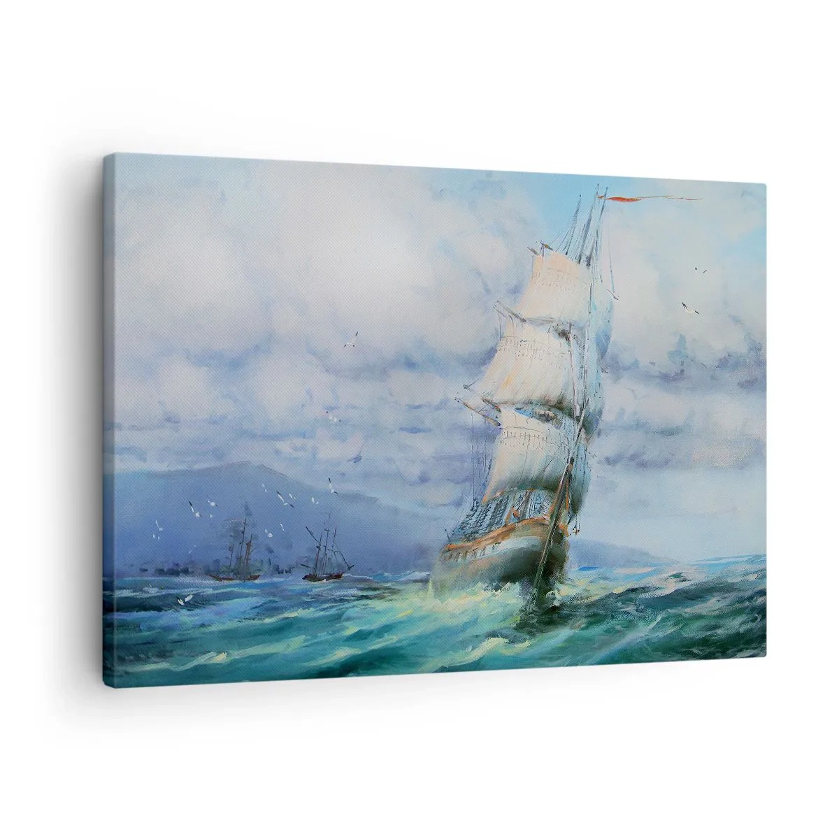 Bild auf Leinwand - Leinwandbild - Ein Schiff auf stürmischer See - 70x50cm - Guter Wind - Moderne Wanddekoration für Wohnzimmer und Schlafzimmer ARTTOR